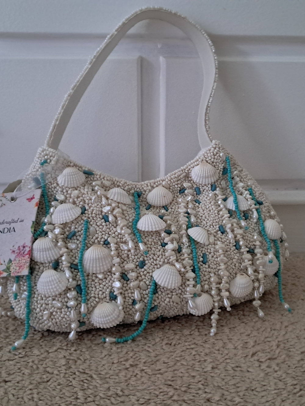 Viral Made in India Sea Shell Beaded Jewel Embellished Tasseled Shoulder Bag NWT